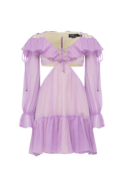 VESTIDO CURTO RECORTES SILKY PLISSÊ LILAS