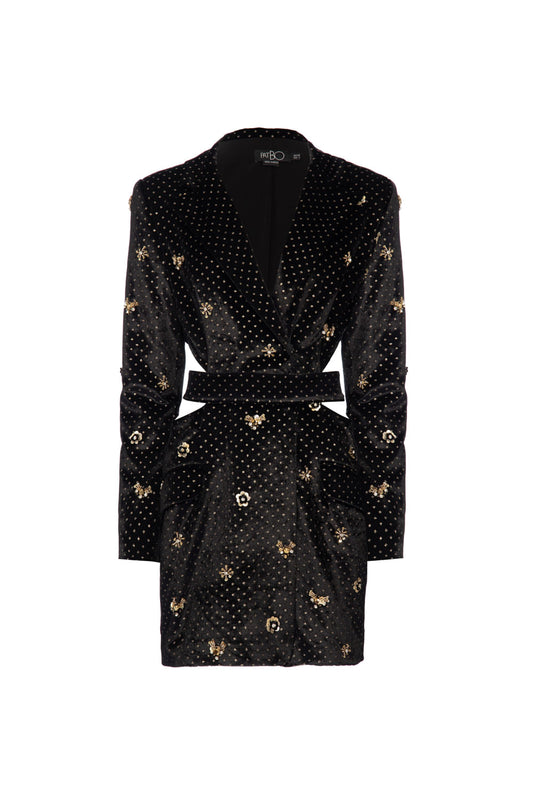 VESTIDO CURTO VELUDO SPARKLE PRETO