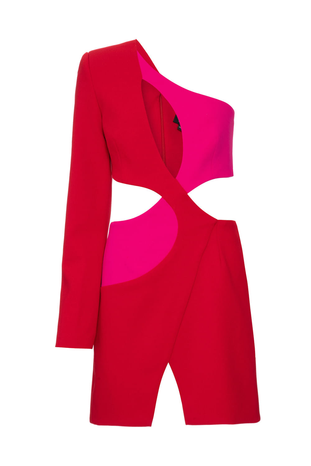Vestido curto bicolor crepe posh vermelho