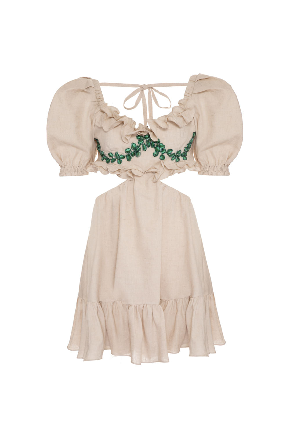 VESTIDO CURTO BABADO LINHO NATURAL