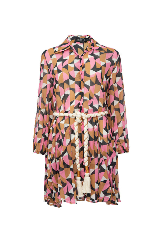 VESTIDO CURTO BOTÕES GEOMÉTRICO ZELLIJ ROSE