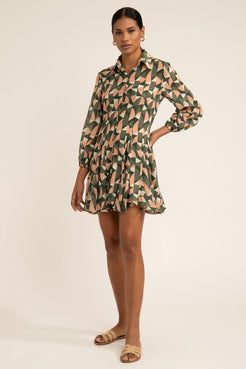 VESTIDO CURTO BOTÕES GEOMÉTRICO ZELLIJ VERDE