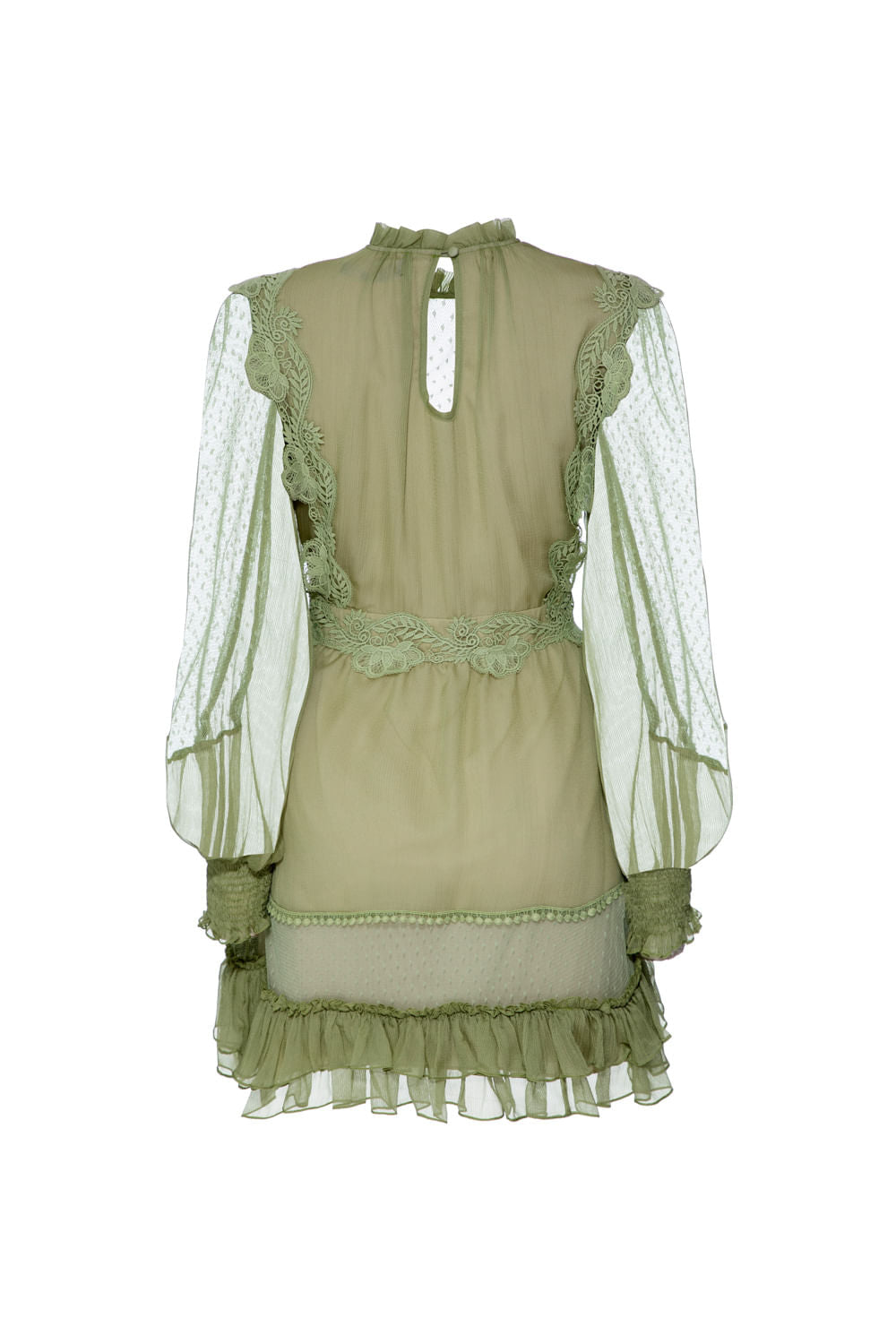 VESTIDO CURTO TULE POÁ SILKY PLISSÊ VERDE