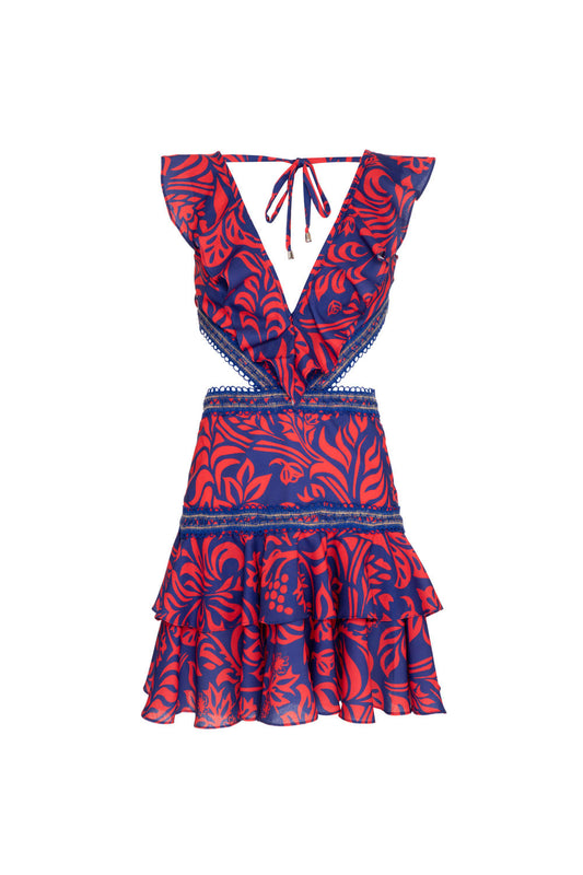 VESTIDO CURTO ENTREMEIO TROPICAL GRÁFICO AZUL