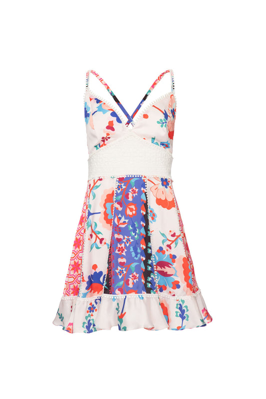 VESTIDO CURTO DAMASCENA OFFWHITE E PRETO