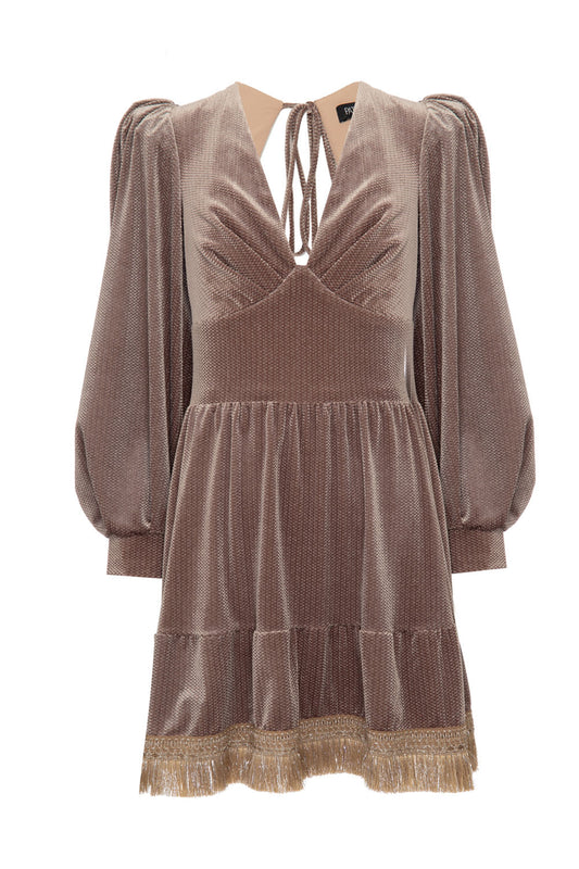 VESTIDO CURTO VELUDO WOOF DOURADO