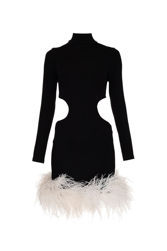 VESTIDO CURTO PLUMAS GEMINI PRETO