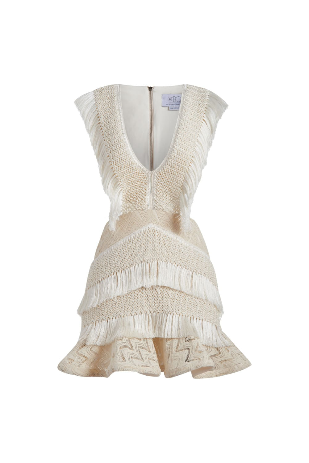 VESTIDO CURTO PLUNGE FRINGE TRIM 
 OFF WHITE