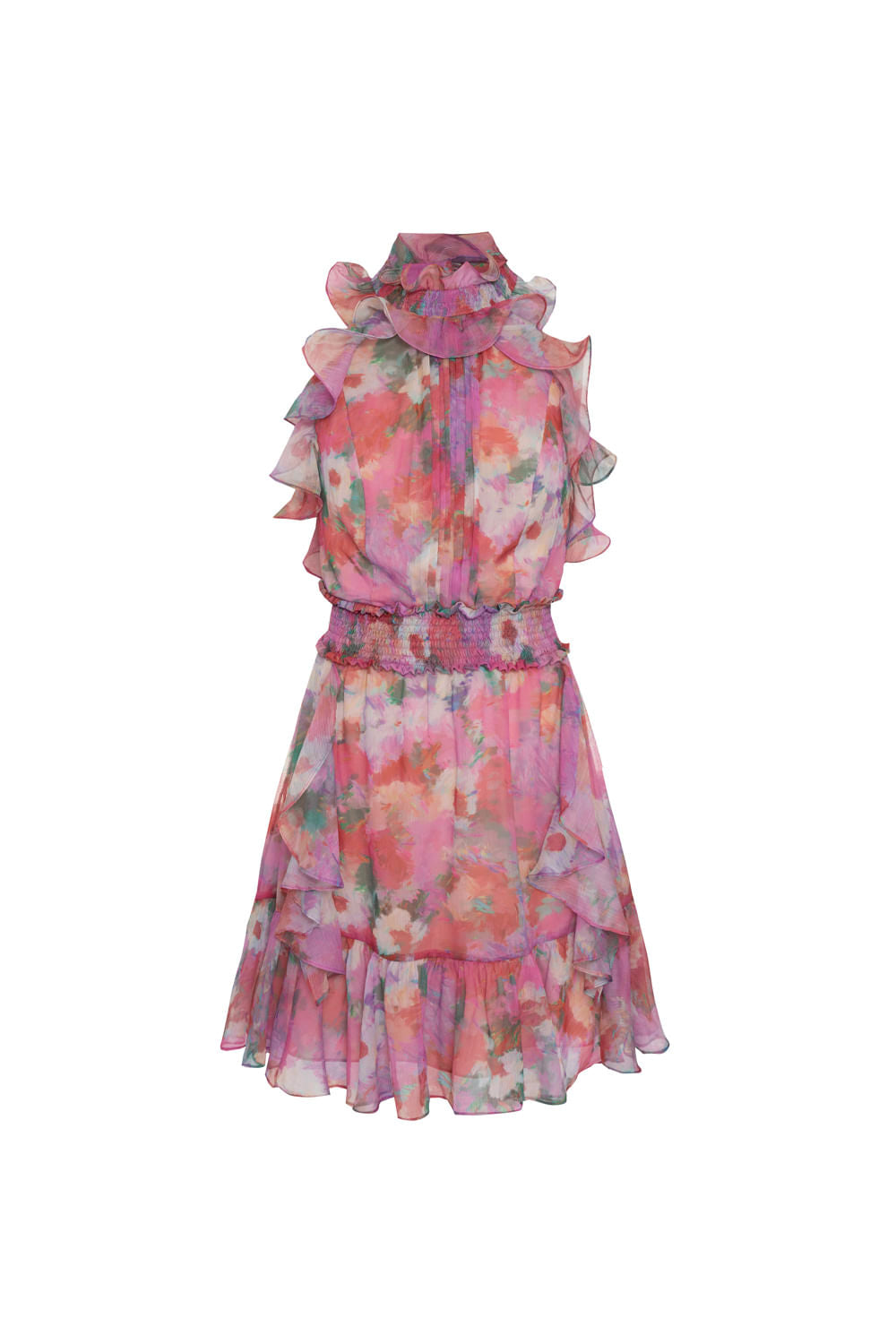 VESTIDO CURTO FRENTE ÚNICA GARDEN COSMOS ROSA