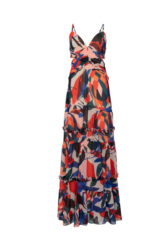 VESTIDO LONGO PREGAS  PROTEA VERMELHO