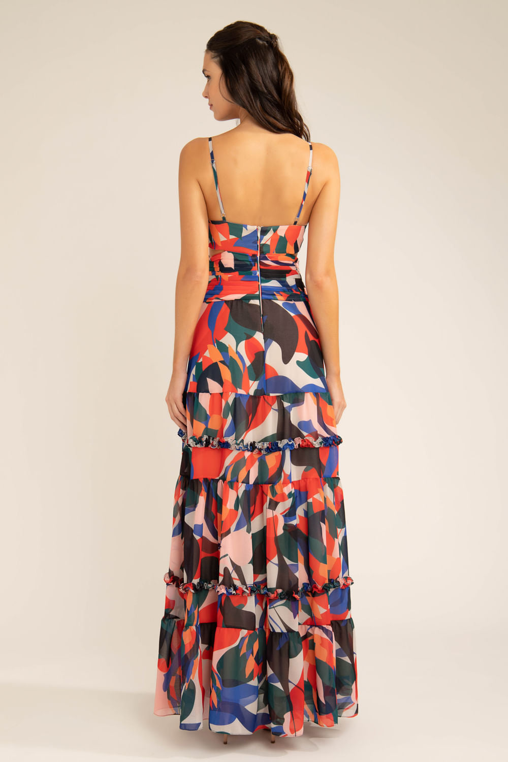 VESTIDO LONGO PREGAS  PROTEA VERMELHO