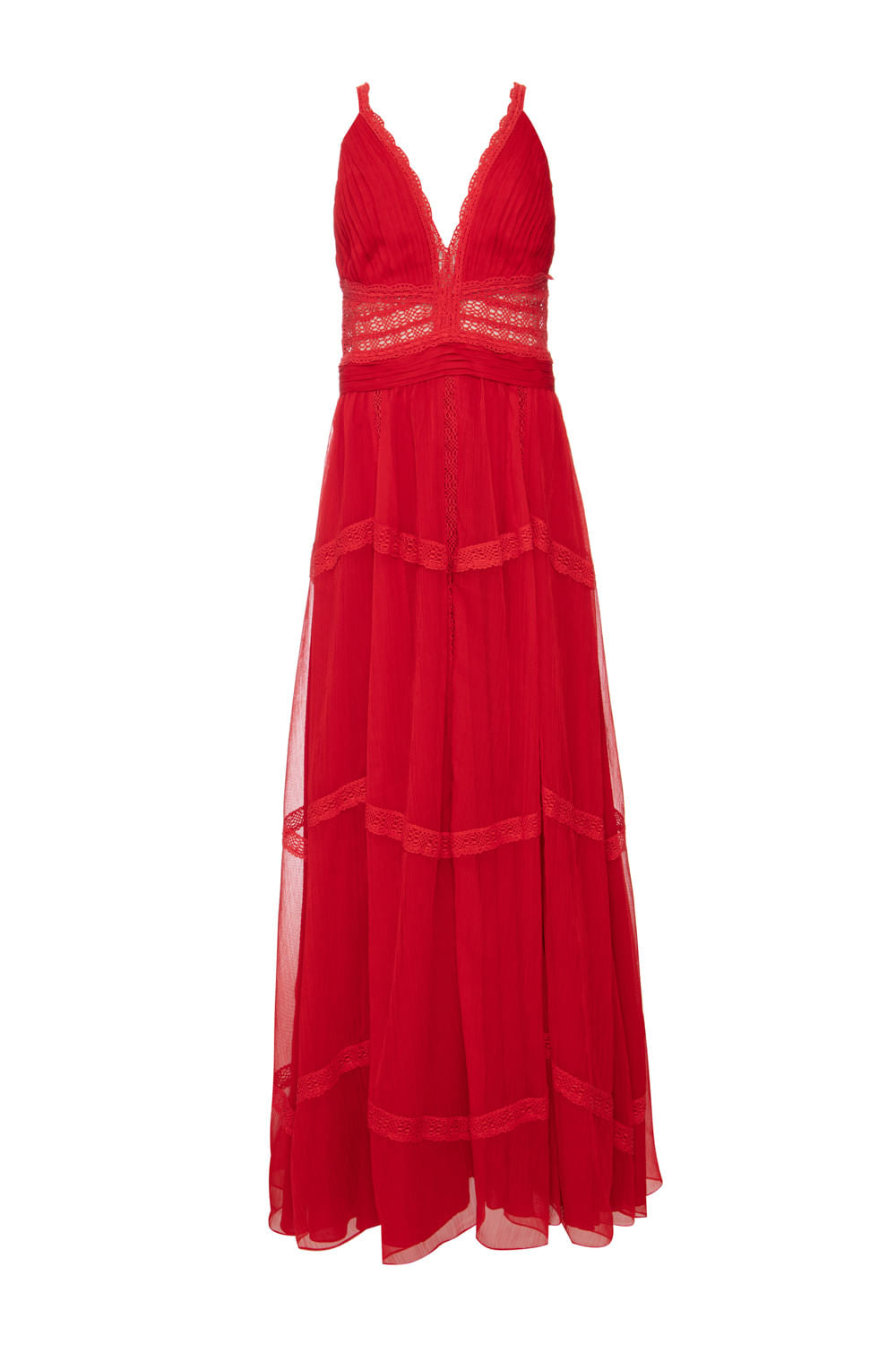 VESTIDO LONGO ENTREMEIO SILKY PLISSÊ VERMELHO