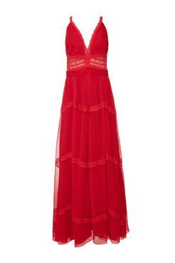 VESTIDO LONGO ENTREMEIO SILKY PLISSÊ VERMELHO