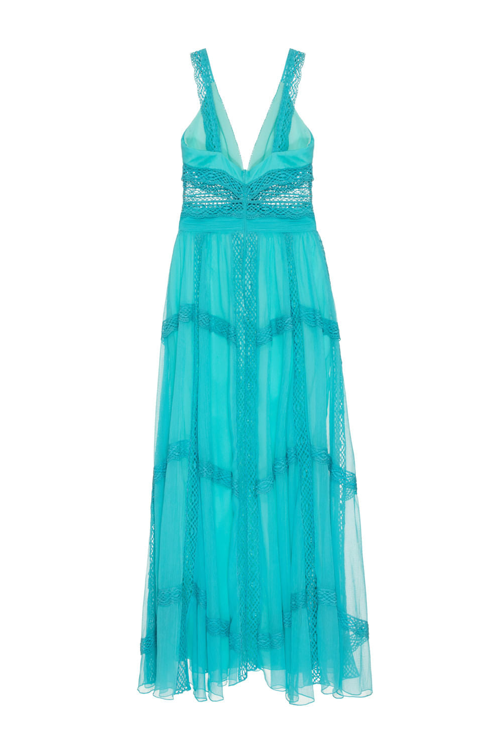 VESTIDO LONGO ENTREMEIO SILKY PLISSÊ AZUL TURQUESA