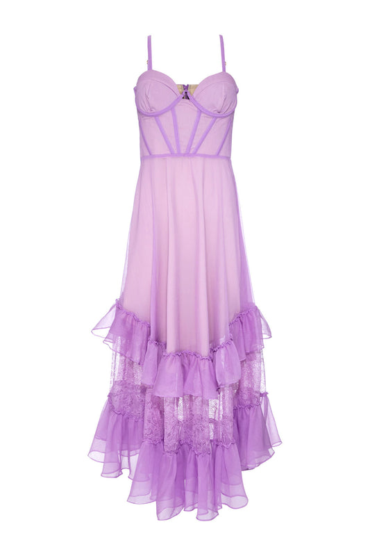 VESTIDO LONGO CORSET SILKY PLISSÊ LILAS