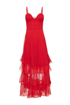 VESTIDO LONGO CORSET SILKY PLISSÊ VERMELHO