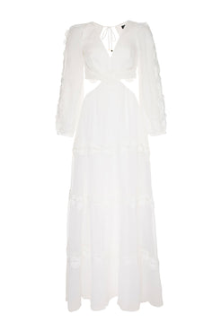 VESTIDO LONGO RECORTES SILKY PLISSÊ OFF WHITE