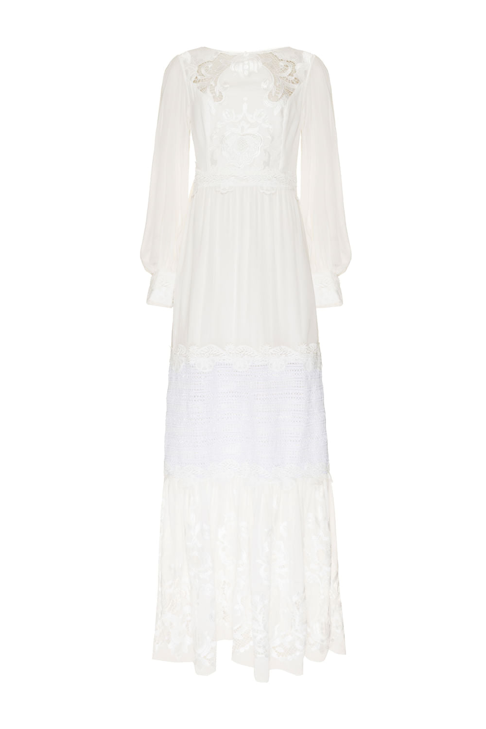 Vestido longo entremeio clear lace off white