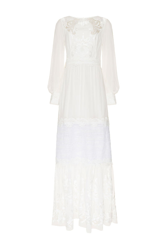 VESTIDO LONGO ENTREMEIO CLEAR LACE OFF WHITE