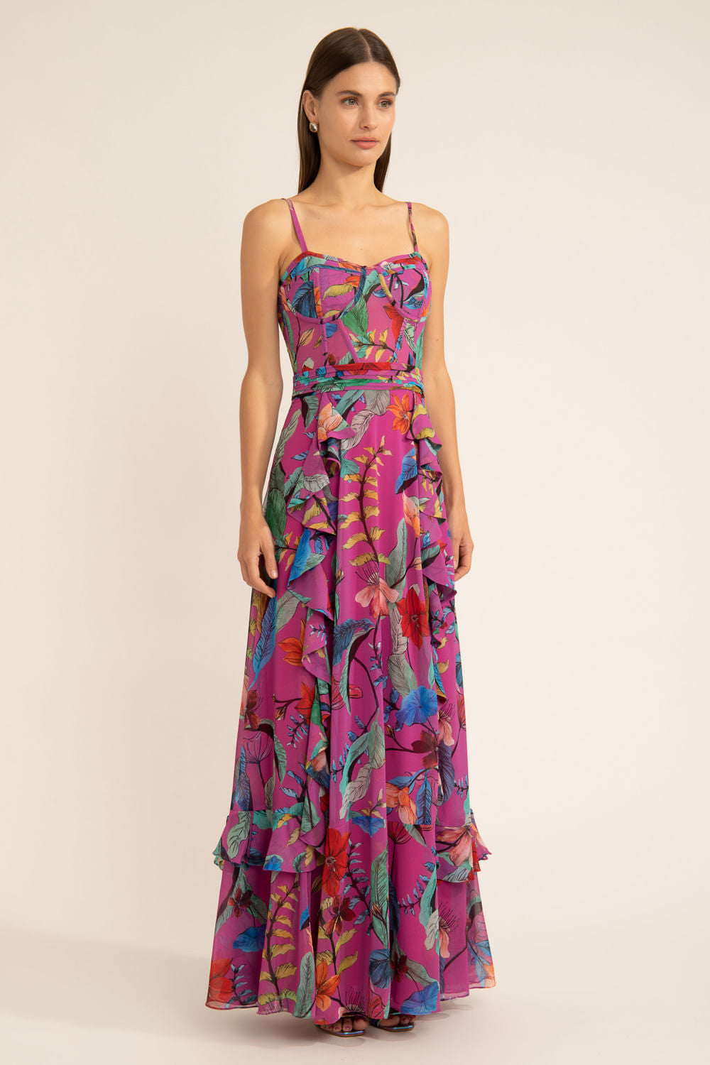 Vestido longo corset zamia rosa