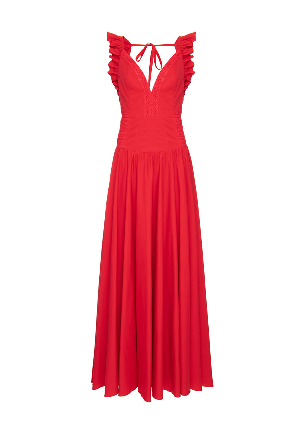 VESTIDO LONGO BABADO SOFT 60'S VERMELHO