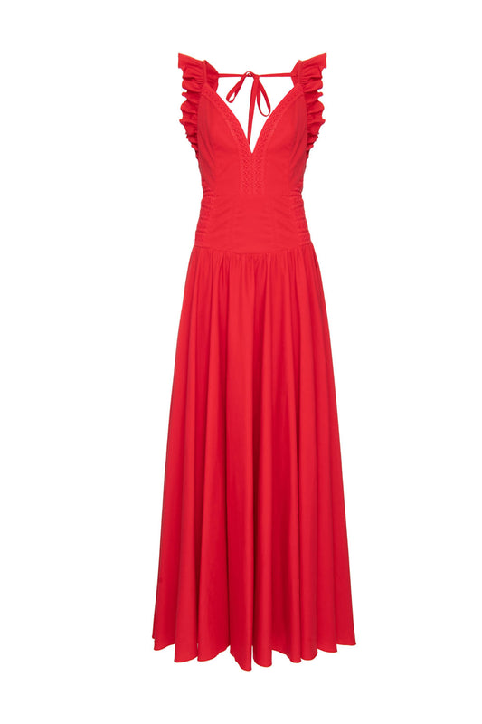 VESTIDO LONGO BABADO SOFT 60'S VERMELHO
