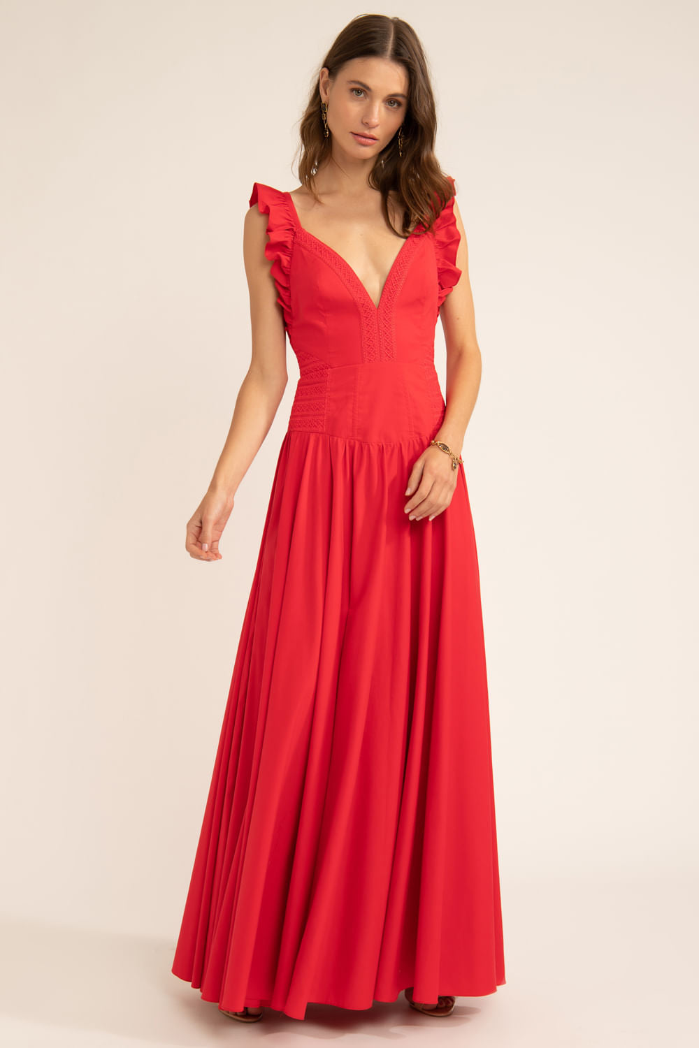 VESTIDO LONGO BABADO SOFT 60'S VERMELHO