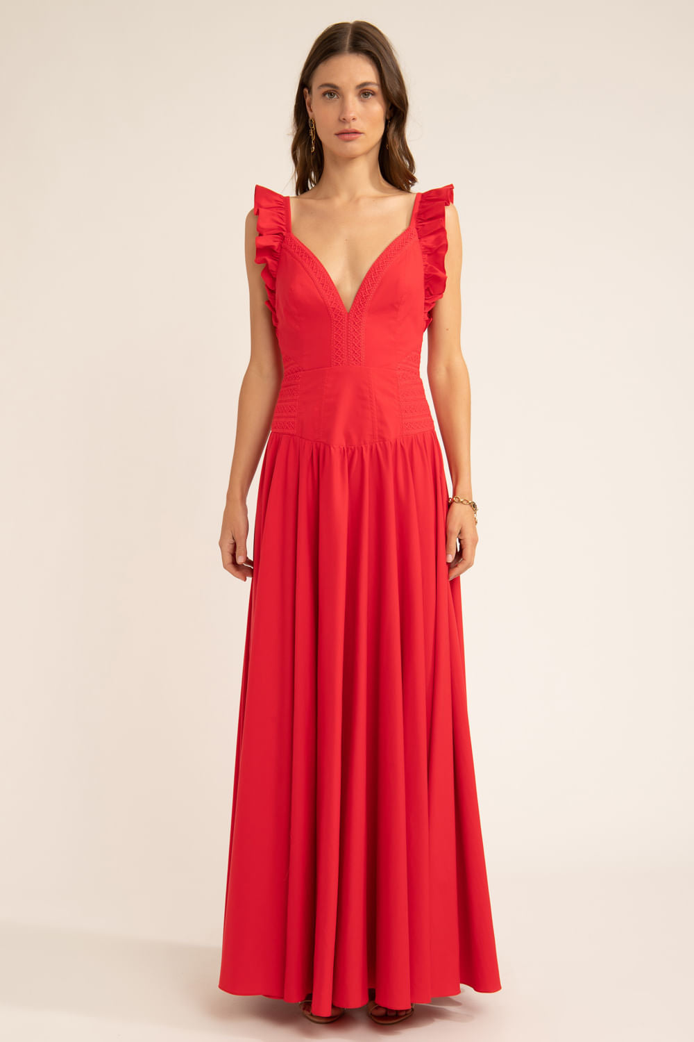 VESTIDO LONGO BABADO SOFT 60'S VERMELHO