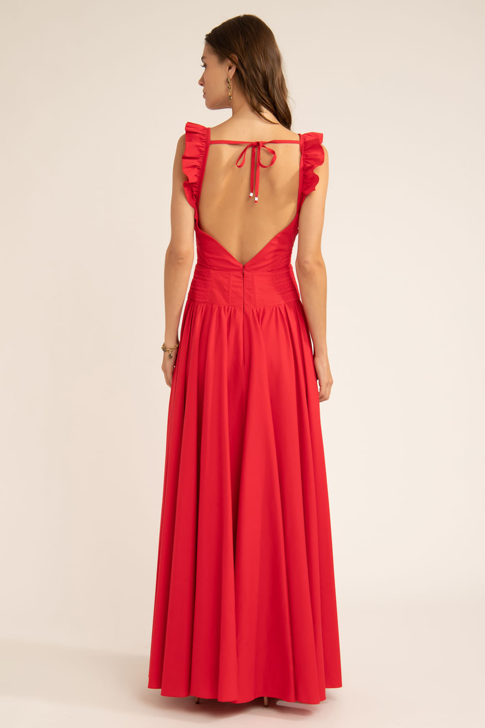 VESTIDO LONGO BABADO SOFT 60'S VERMELHO