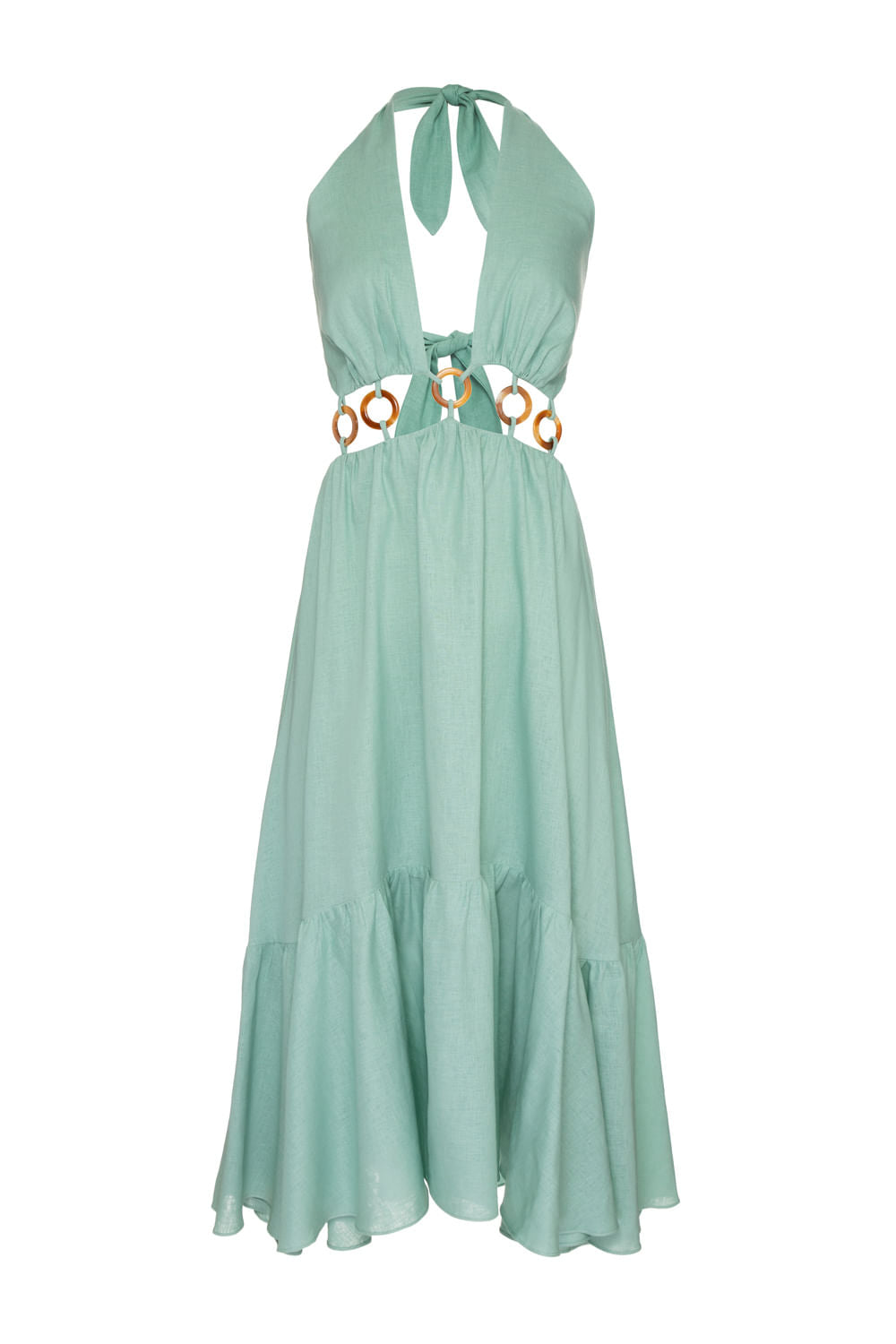 VESTIDO LONGO LINHO ARGOLAS VERDE