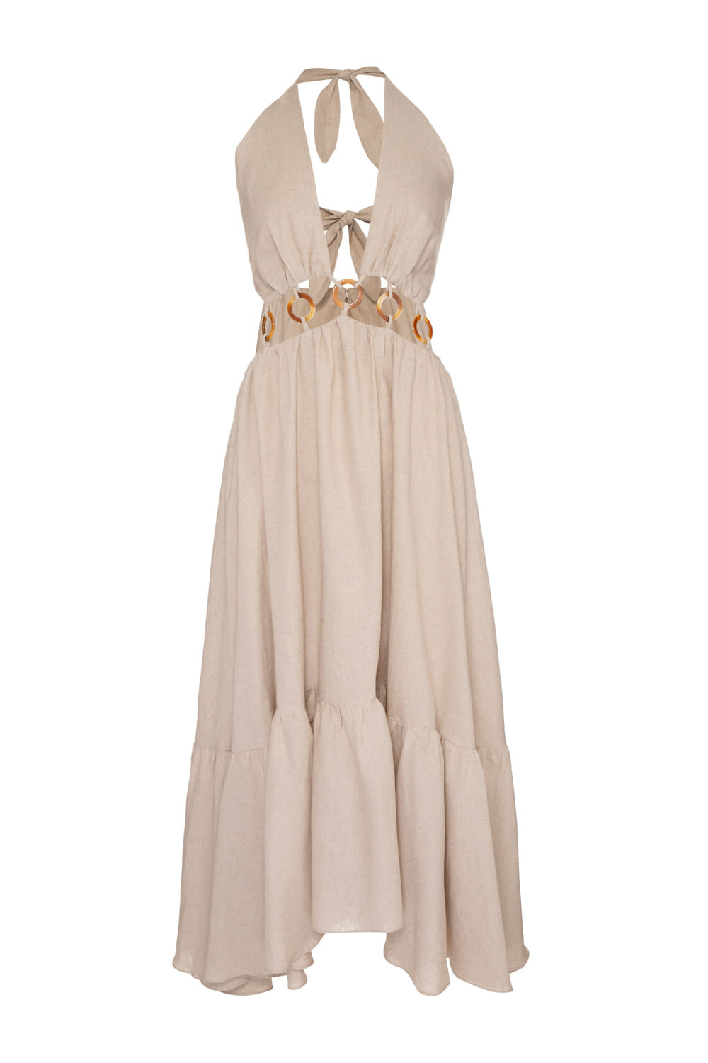 VESTIDO LONGO LINHO ARGOLAS NATURAL