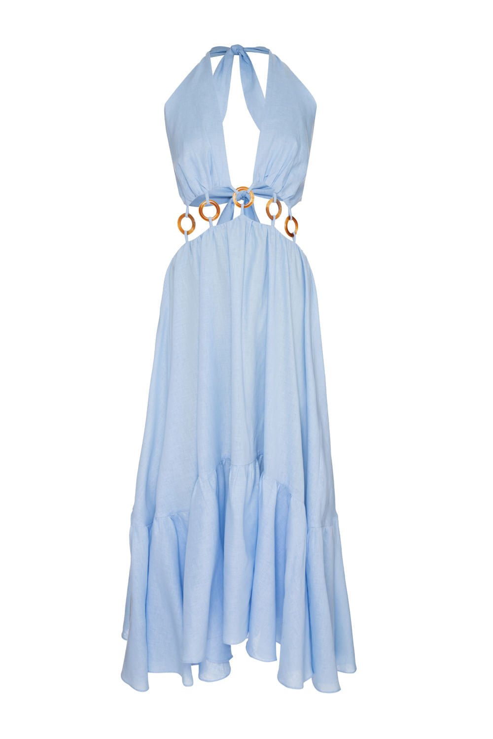 VESTIDO LONGO LINHO ARGOLAS AZUL