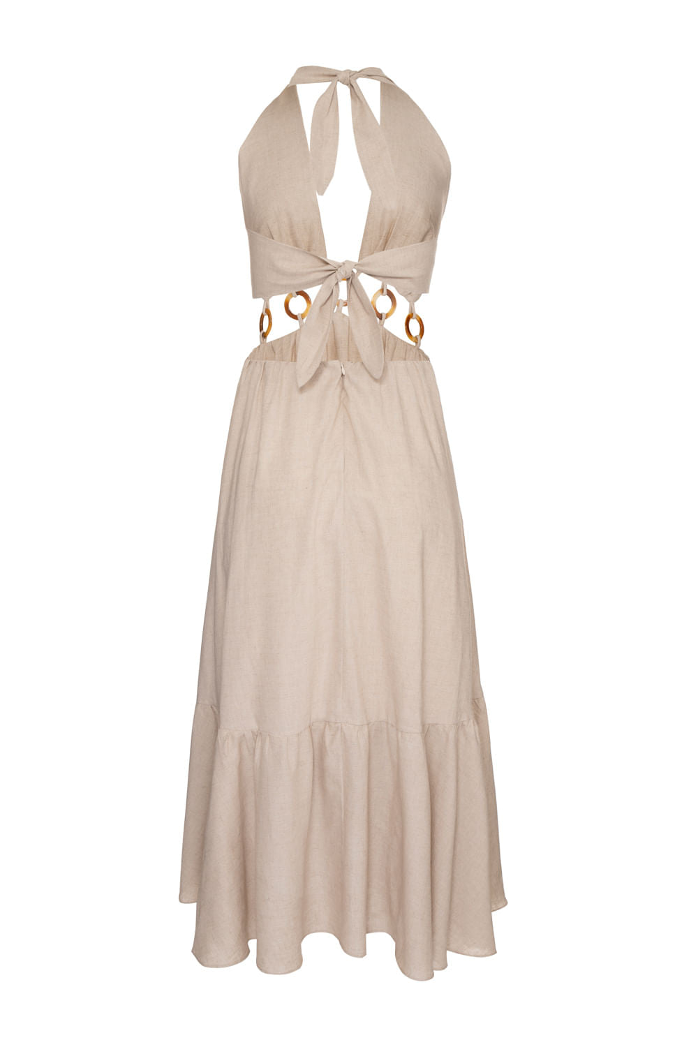 VESTIDO LONGO LINHO ARGOLAS NATURAL