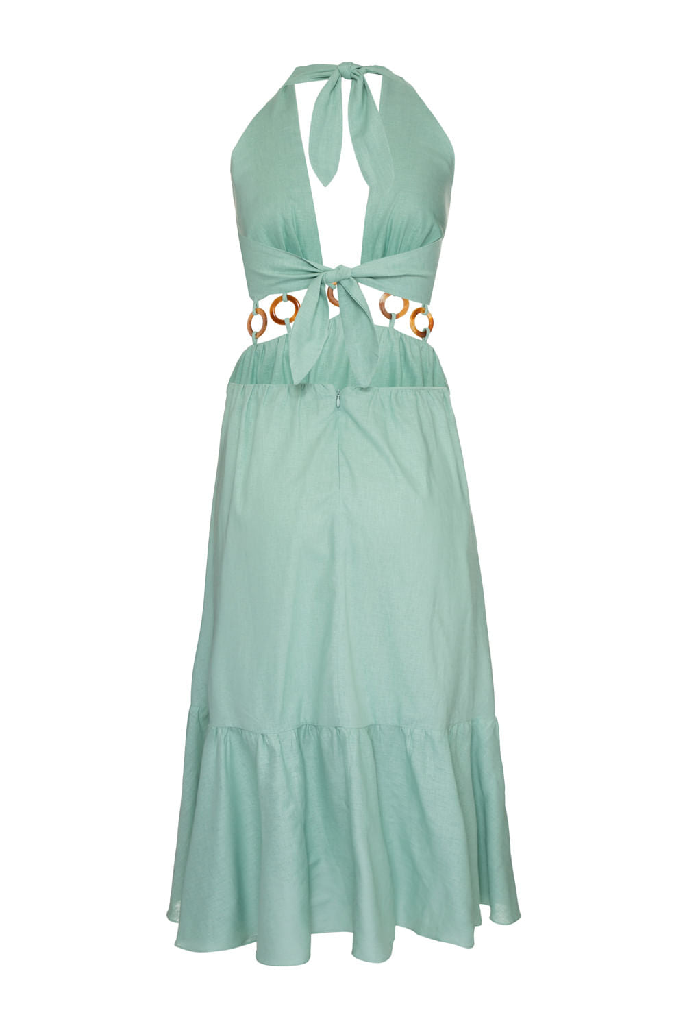 VESTIDO LONGO LINHO ARGOLAS VERDE