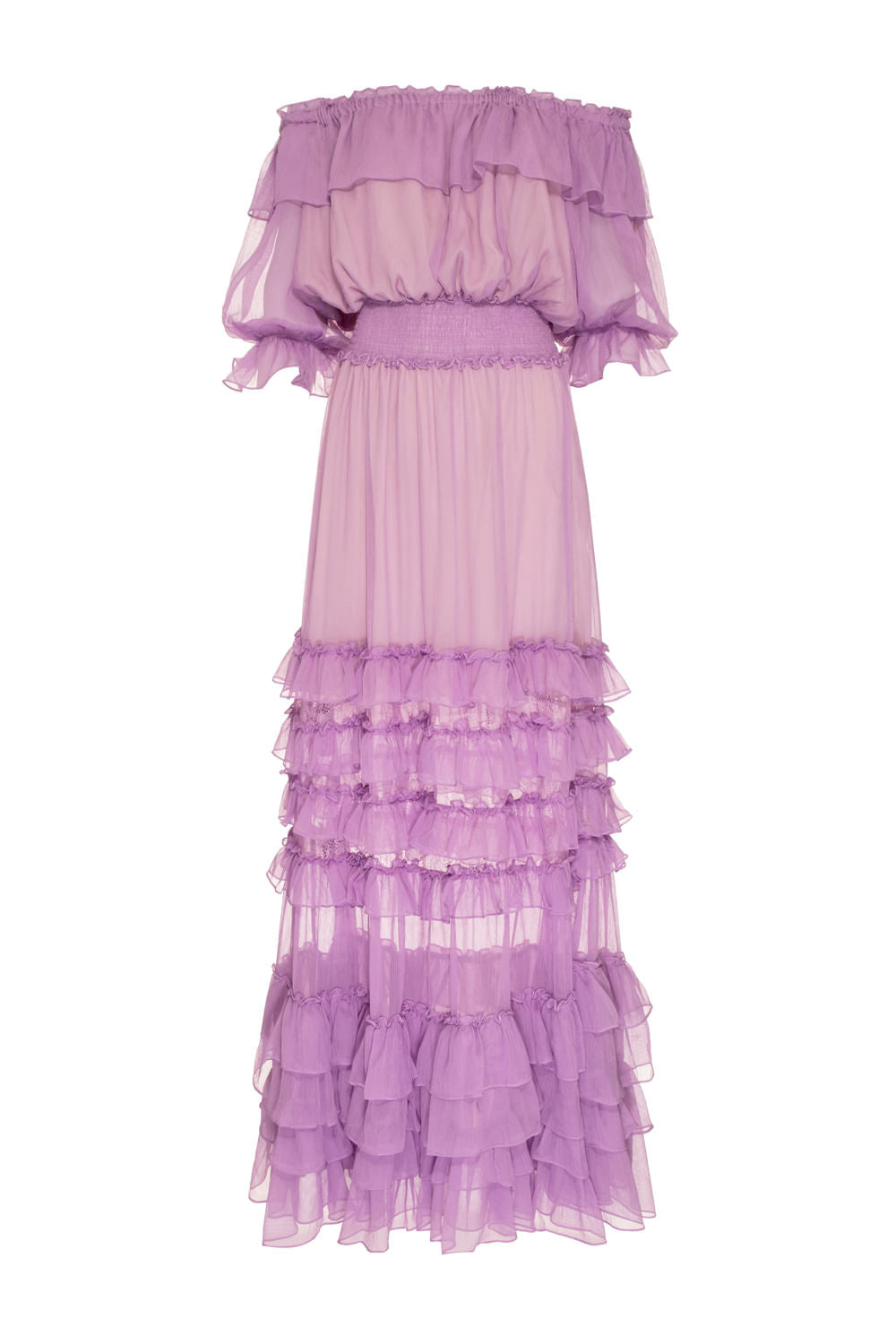 VESTIDO LONGO OMBRO A OMBRO SILKY PLISSÊ LILAS