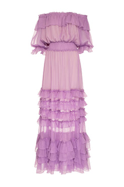 VESTIDO LONGO OMBRO A OMBRO SILKY PLISSÊ LILAS