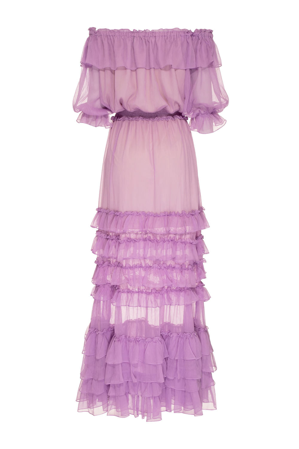 VESTIDO LONGO OMBRO A OMBRO SILKY PLISSÊ LILAS