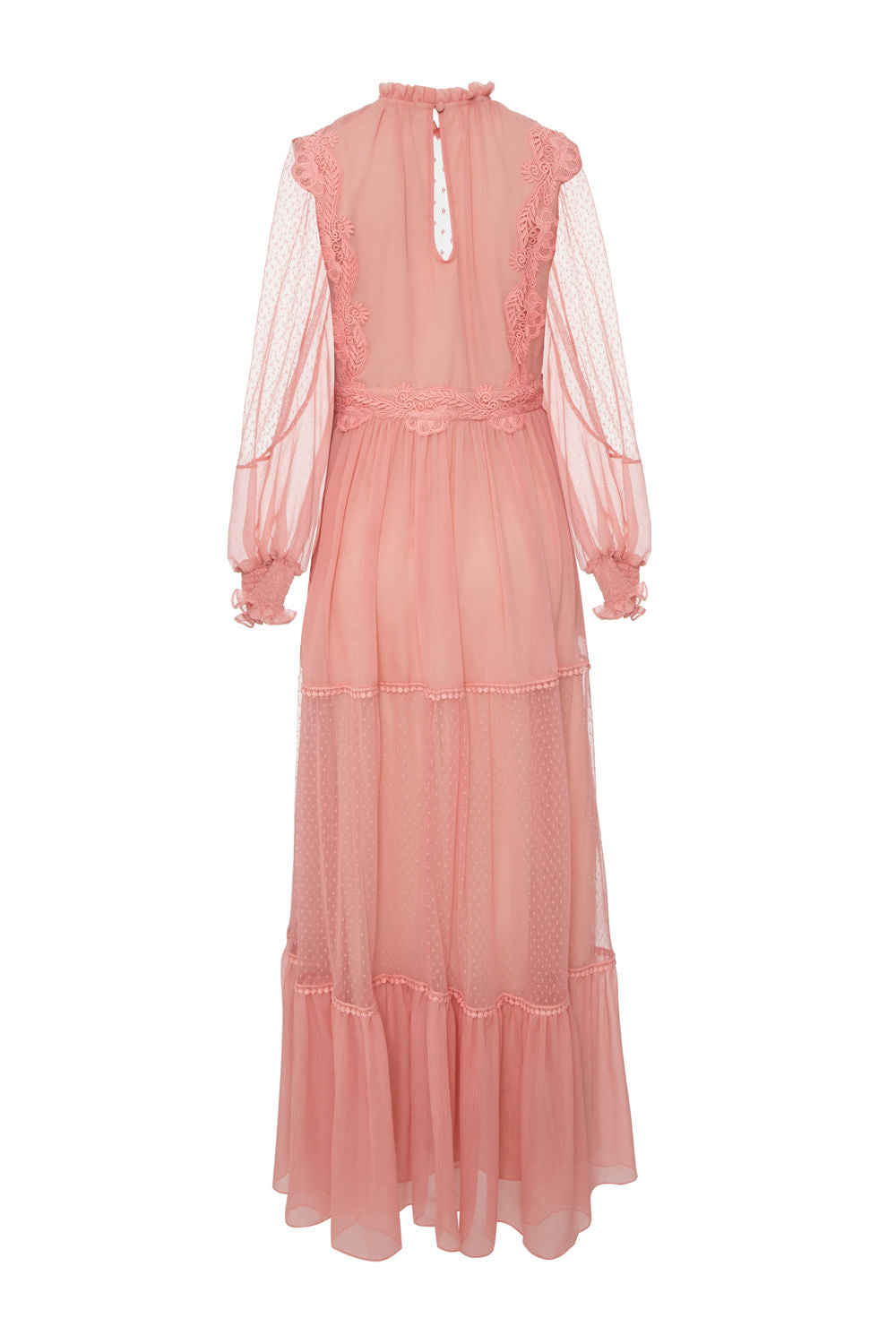 VESTIDO LONGO TULE POÁ SILKY PLISSÊ ROSA
