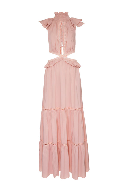 Vestido longo recortes soft 60's rosa
