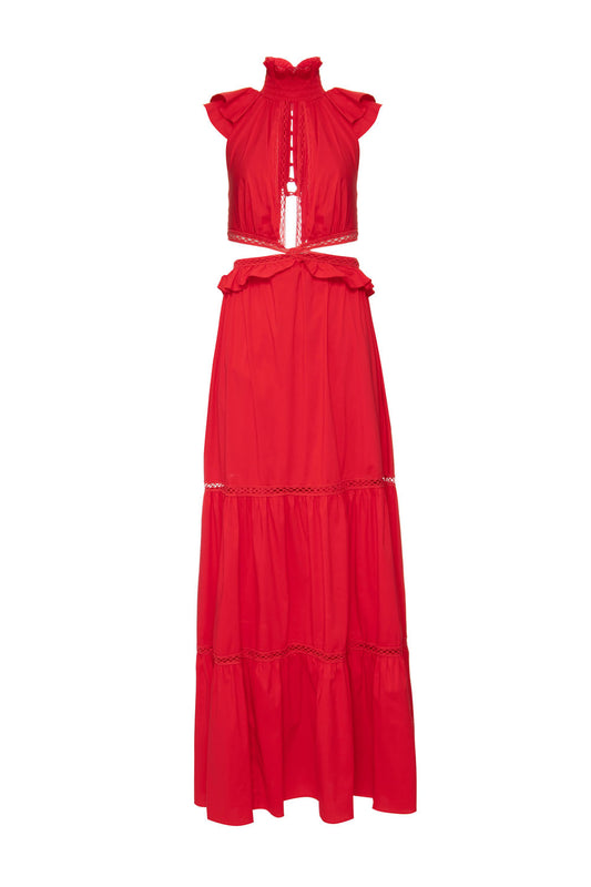 VESTIDO LONGO RECORTES SOFT 60'S VERMELHO