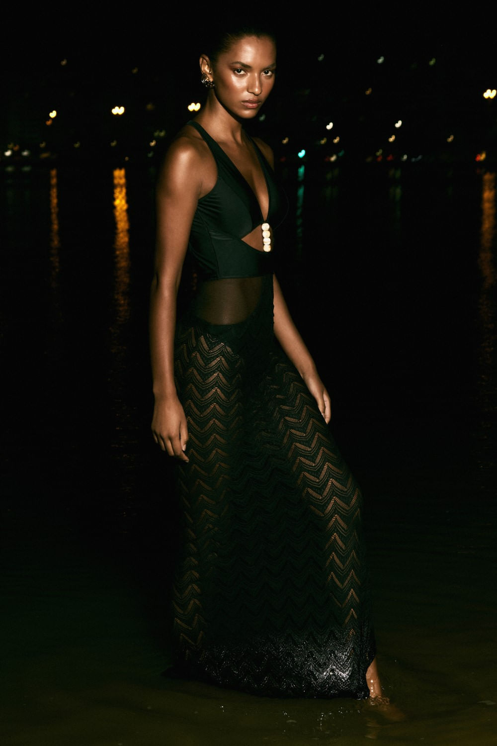 Vestido longo esferas lycra snip preto