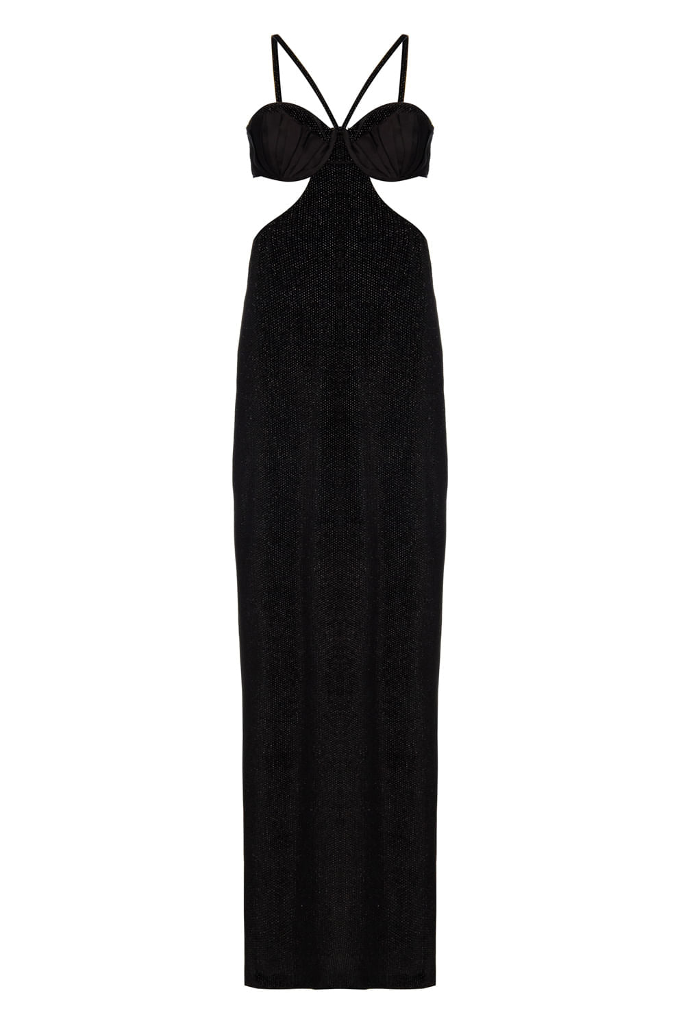 VESTIDO LONGO VELUDO TEXTURIZADO PRETO