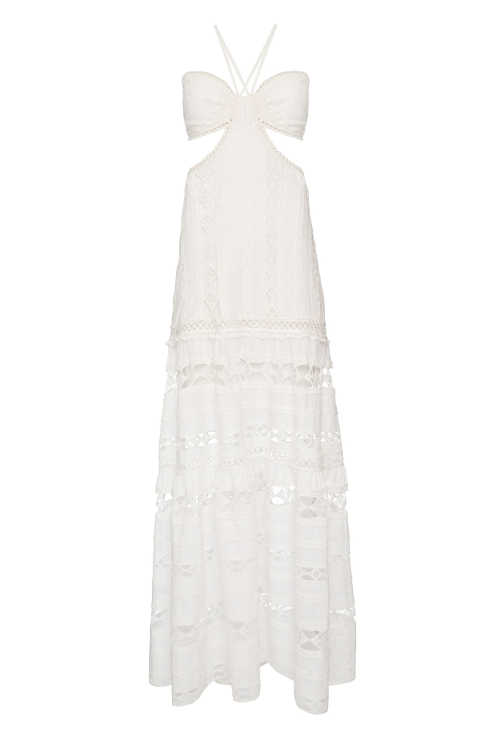 Vestido longo recortes light laise off white