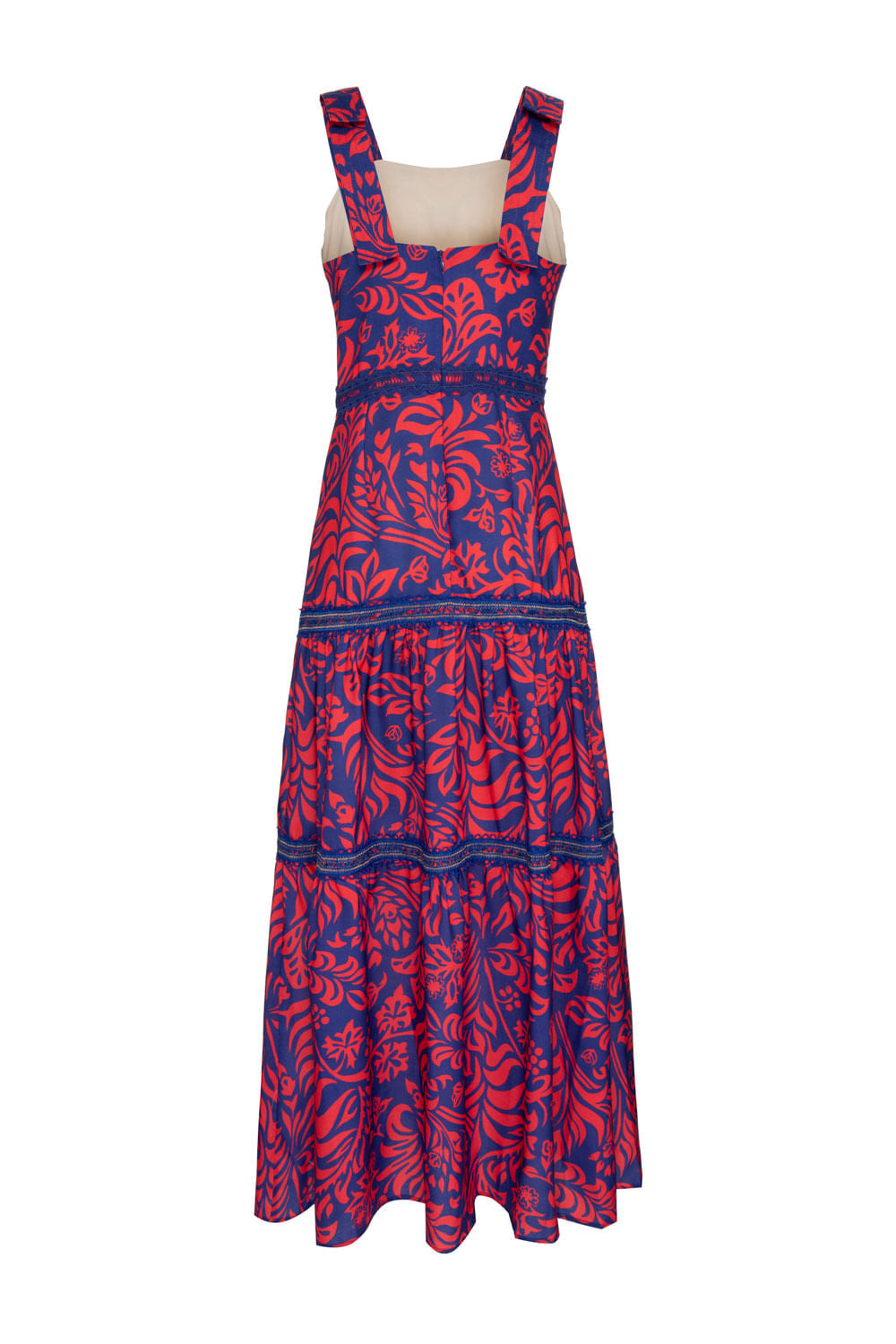 VESTIDO LONGO ENTREMEIO TROPICAL GRÁFICO AZUL