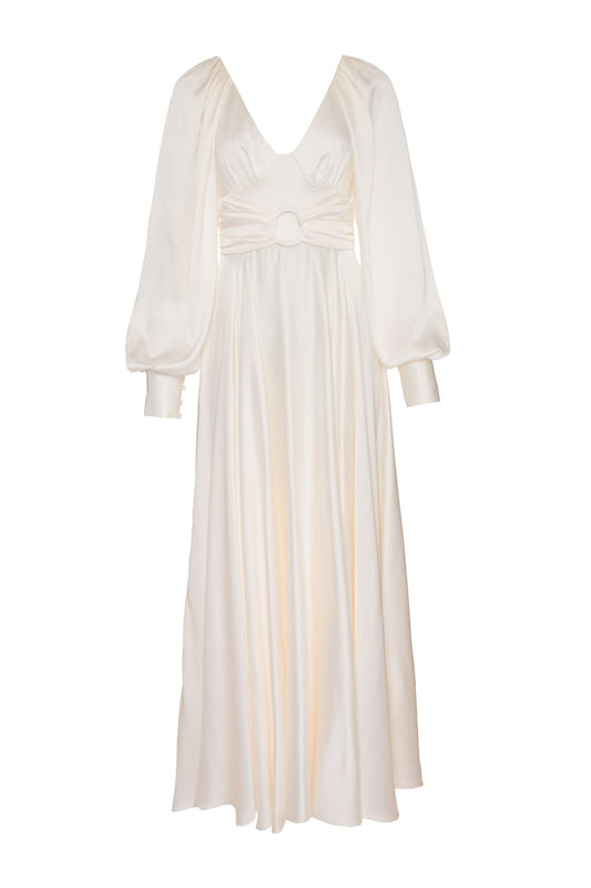 VESTIDO LONGO CETIM STATEMENT OFF WHITE
