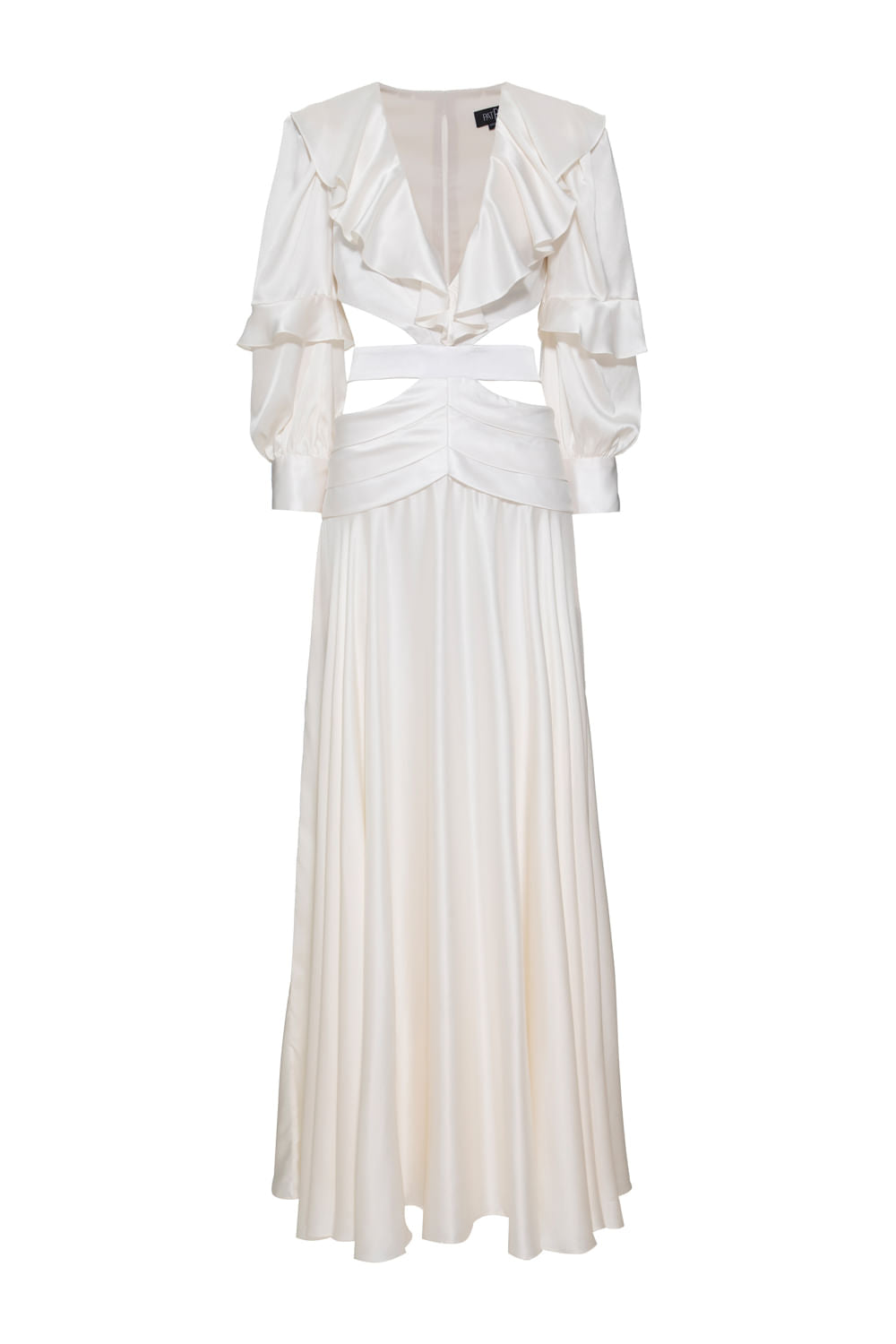 VESTIDO LONGO RECORTES CETIM STATEMENT OFF WHITE