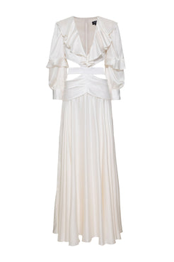 VESTIDO LONGO RECORTES CETIM STATEMENT OFF WHITE