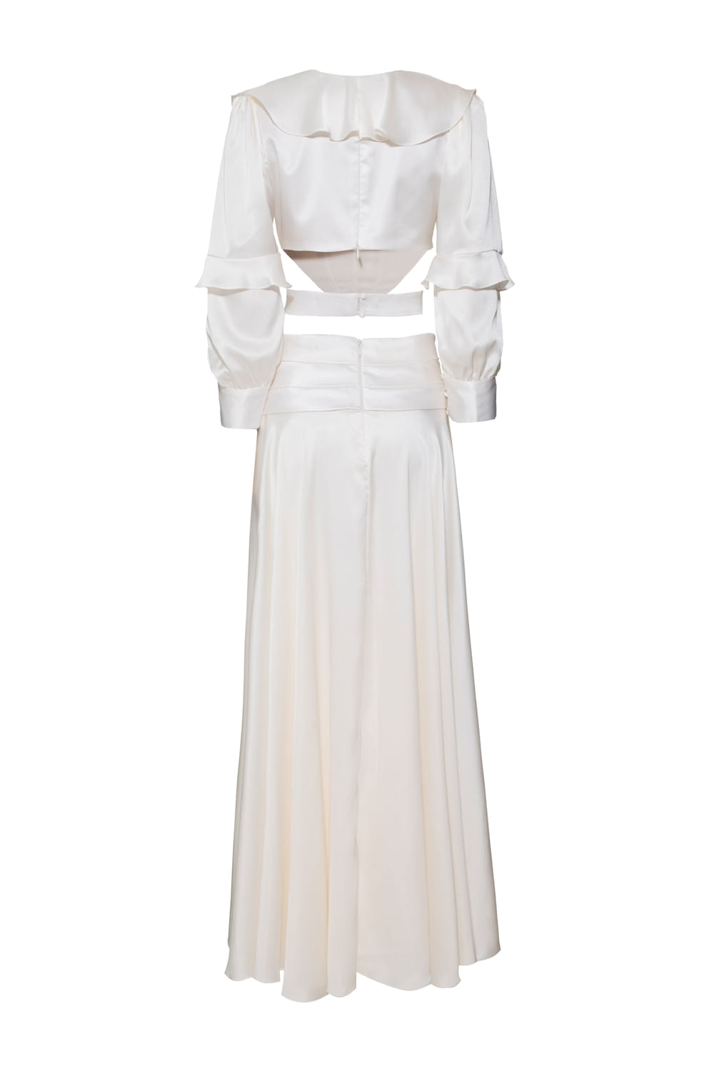 VESTIDO LONGO RECORTES CETIM STATEMENT OFF WHITE