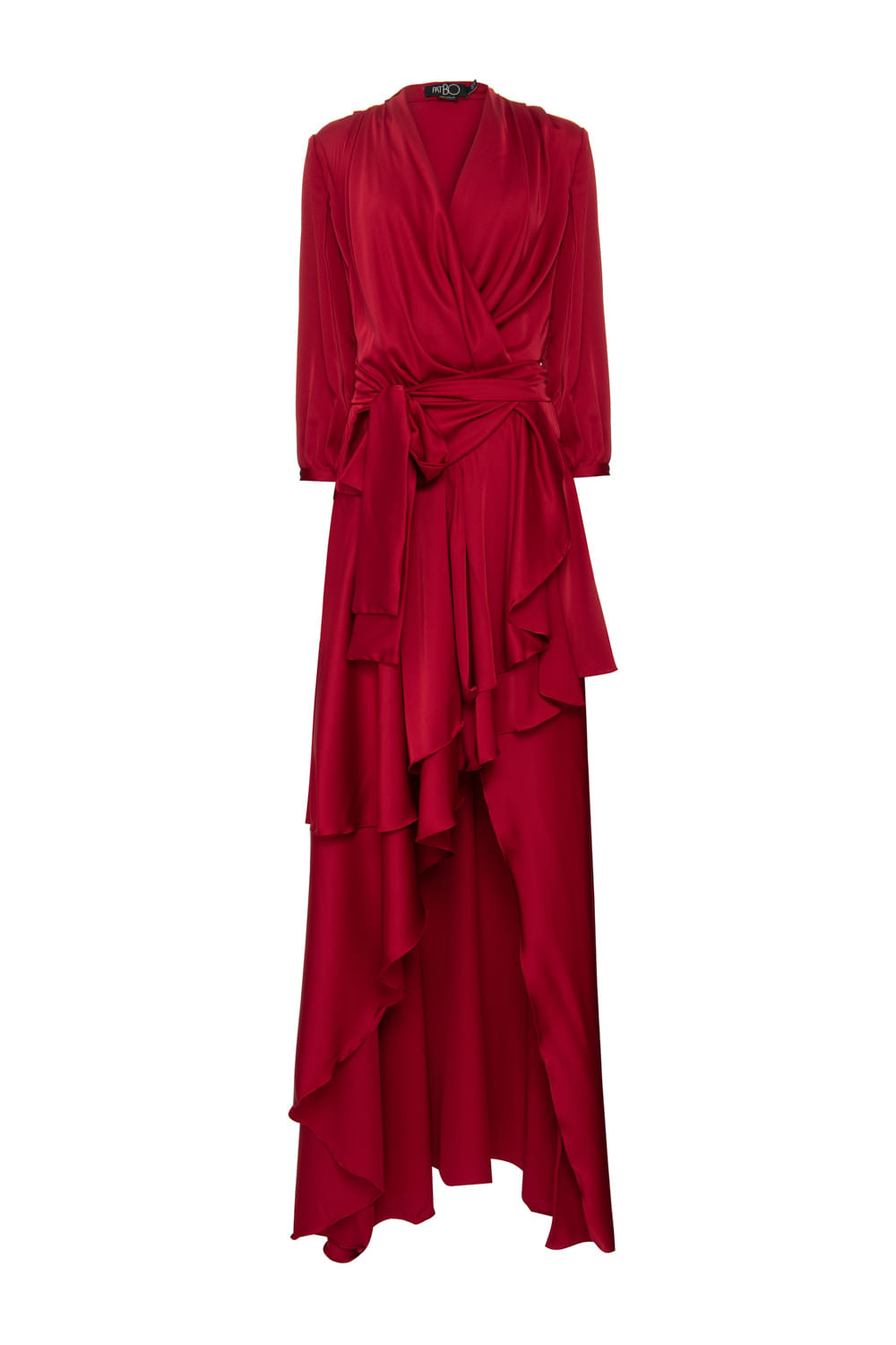 VESTIDO LONGO ASSIMÉTRICO CETIM STATEMENT VERMELHO