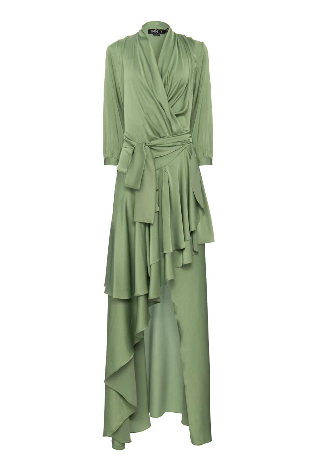 VESTIDO LONGO ASSIMÉTRICO CETIM STATEMENT VERDE